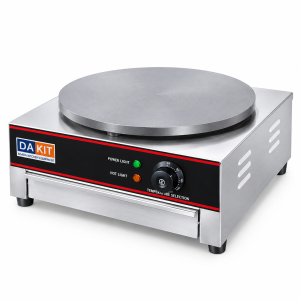 Electric crepe maker with round cooking plate and adjustable temperature control